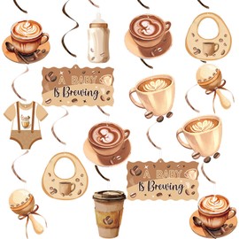 YTHETM 20 PCS A Baby Is Brewing Baby Shower Decorations Coffee Latte Hanging Swirl Decor Baby Is Brewing Ceiling Streamers for Boy Girl Coffee Baby Shower Decorations Gender Reveal Party Supplies