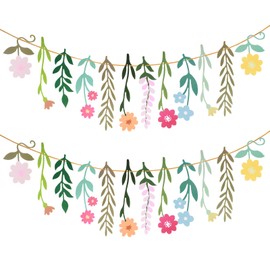 2Pcs Flower Banner, Wildflower Party Banners, Double-Sided Colorful Waterproof Flower Birthday Party Decoration for Birthday Wedding Baby Shower (Colorful)