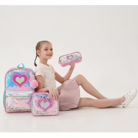 Meetbelify Backpack for Girls School Backpacks Kids Clear Bookbag for Elementary Kindergarten Students Full Size Travel Bag with Lunch Box Pencil Case for Girls 5-12 Years Old