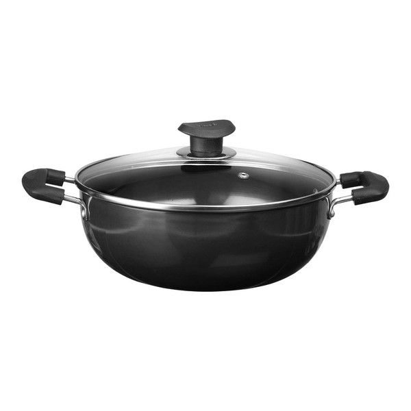 Vinod Cookware Professional Deep Kadhai – 2.1 Liters(2.2 Quarts) – 20cm–Glass Lid Included – Multi-Use Hard Anodized Wok/Pot –Suitable For Indian Cooking, Sauces, Pasta, Stews, Soups – Riveted Handles
