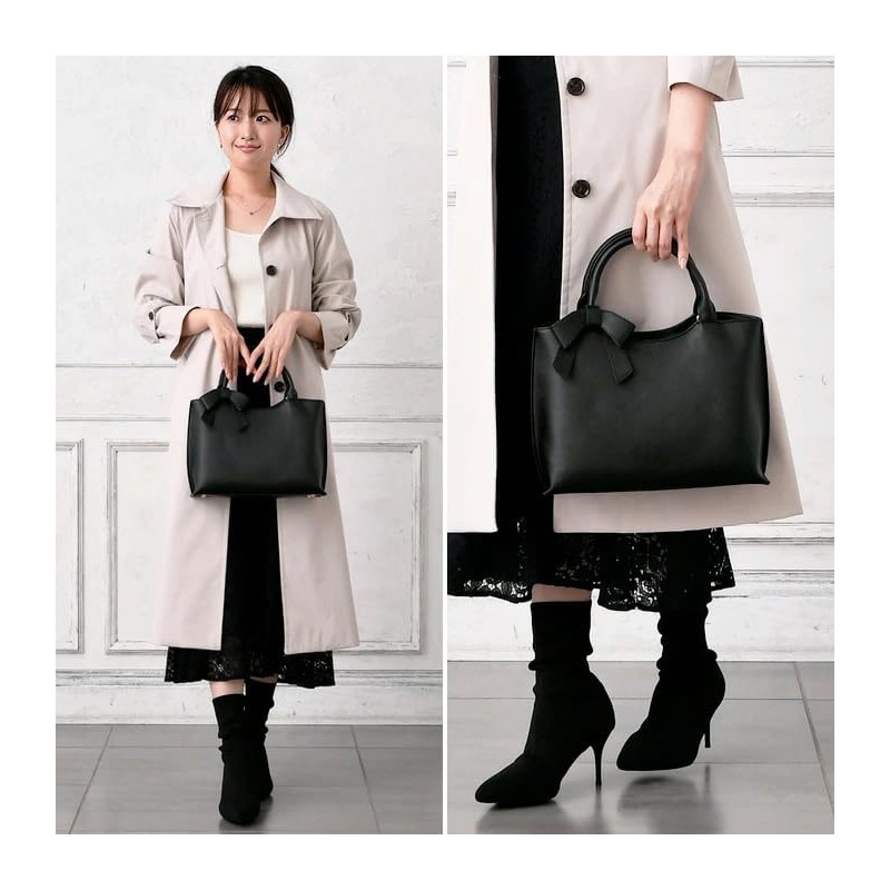 Perenne 20179 Women's Ribbon Handbag, Black