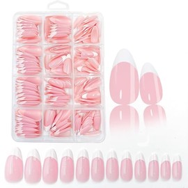Short Almond Press on Nails, 240Pcs Pink Fake Nail Kit,Reusable False Nail Tips Extensions, Natural Look False Nails Full Cover Stick on Nails for Women Girls (Pink Almond)
