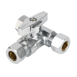 (Pack of 1) EFIELD 1/4-Turn Stop Tee Compression Stop Valve, 3/8" OD x 3/8" OD x 1/4" OD, Chrome Plated Brass, UPC Certified