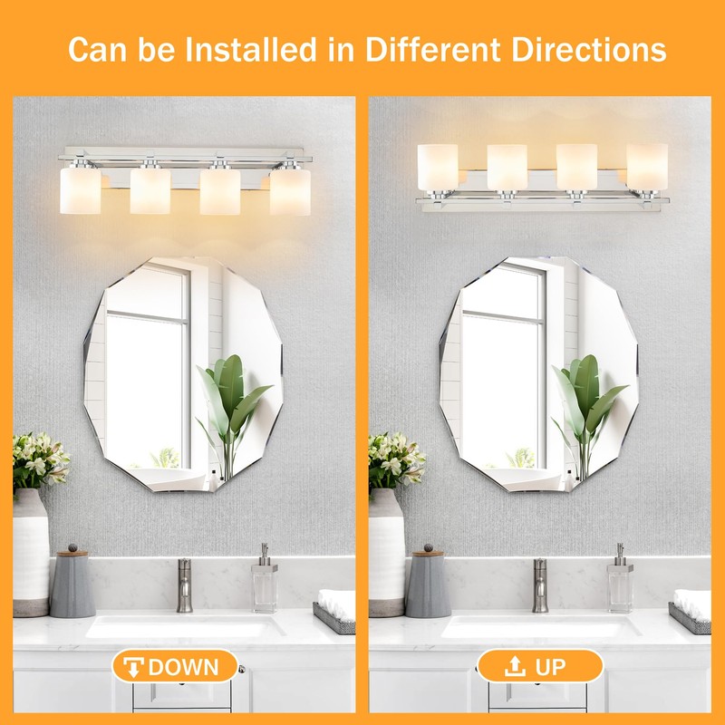 BrkNit 4 Light Modern Bathroom Light Fixtures Over Mirror, Chrome