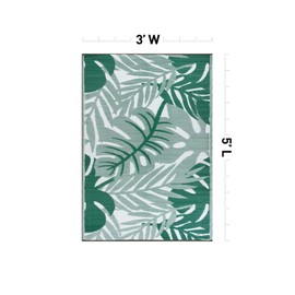 Rugshop Tropical Leaf Reversible Crease-Free Waterproof Premium Recycled Plastic Outdoor Rugs for Patio,Backyard,RV,Deck,Picnic,Trailer,Beach,Camping,Sunroom Green 3' x 5'