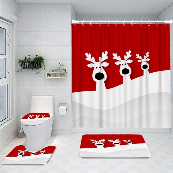 Ansouyi 4Pcs Bathroom Shower Curtain Sets with Non-Slip Rugs, Toilet