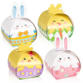 HOWAF 12 Pcs Easter Boxes Bunny Candy Treat Boxes Happy Easter Party Decoration Gift Boxes Funny Duck Rabbit Treat Boxes Goodie Boxes for Easter Spring Party Supplies Table Centerpiece