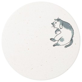 &NE NRS-116-HN Neko Ceramic Diatomaceous Earth Coaster, White, 1 Piece, Diameter 3.8 x Thickness 0.2 inches (9.7 x 0.6 cm), Absorbent Coaster, Made in Japan, Mino Ware, Asbestos, Absorbent, Quick Drying, Non-Slip, Round, Large, Stylish, Cute