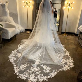 Wedding Veil Lace Flower Leaves 1 Tier Bridal Veils Cathedral Length Bride Veil for Bridal Bachelor Party