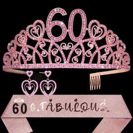 60th Birthday,60 & Fabulous Sash,60th Birthday Tiara and Sash,60th Bday Crown,60th Birthday Decoration for Women,60th Birthday Favor,Gift for 60 Year Old Woman,60th Birthday Party Supplies