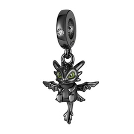 BEEUVIP Black Toothless Dangle Charm 925 Sterling Silver Openwork Bead for Charm Bracelets and Necklaces with 5A Cubic Zirconia, Birthday Mothers Day Jewelry Gifts Women Girls