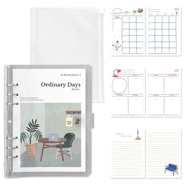Monolike A5 Haudinary Days Diary Set Green Day - Ordinary Days Diary Set, Green day Annual Plan, Monthly Plan, Weekly Plan, Scheduler, Illustration Diary