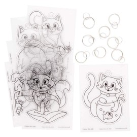 Baker Ross FE361 Shrinking Cat Keychains-8 Pieces Keychains for Crafts to Color,Make and Display,Make Your Own for Kids