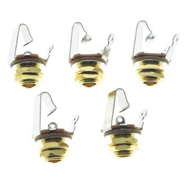 KAISH Gold Premium 5pcs Brass Material Metric Thread Audio 1/4" Female Guitar/Bass Output/Input Jack 6.35mm TS Mono Panel Mount Jack Socket with Nuts and Washer