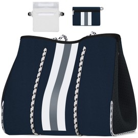 IBFUN Neoprene Bag, Large Multipurpose Beach Bag Upgraded Neoprene Tote Bag with Inner Zipper Pocket for Women/Beach/Pool(Blue)