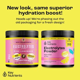 KEY NUTRIENTS Multivitamin Electrolytes Powder No Sugar - Fresh Pink Lemonade Electrolyte Powder - Endurance & Energy Supplement - Hydration Powder - No Calories - 90 Servings - Made in USA