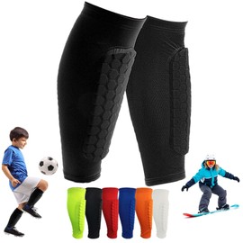 OBVOLO Football Shin Pads for Kids, Youth & Adults Padded Football Shin Guards with Calf Compression Lightweight Protective Gear for Football, Rugby, Baseball - 1 Pair
