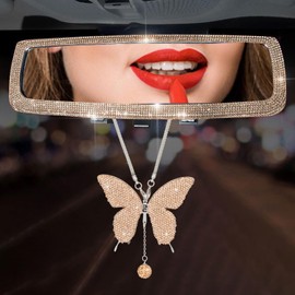 Fora 3 Pack Bling Car Rear View Mirror with Crystal Butterfly Accessories for Women - Universal Clip-on Wide Angle Rear View Mirror (Champane)