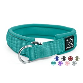 Soft Neoprene Padded Dog Collar (4 cm Wide), Reflective Dog Collar with Robust Nylon & Pull Stop, Comfortable Pull Collar Dressage Collar for Small Medium Large Dogs Anti-Pull Walking L, Green