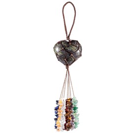 KYEYGWO Dragon Bloodstone 7 Chakras Stone Heart Hanging Decoration with Tumbled Stone, Reiki Healing Crystal Hanging Decoration Gemstone Heart Shaped Wall Hanging Ornament Love Window Decoration for