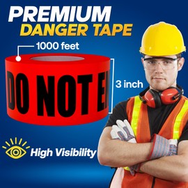 Danger Do Not Enter Tape 3 inch X 1000 feet • Red with a Bold Black Print for High Visibility • 3 in. Wide for Maximum Readability • Tear Resistant Design