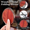 Wooden Surface Metal Frame Round Travel Mirror
