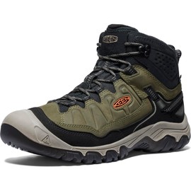 KEEN Men's Targhee 4 Mid Height Durable Comfortable Waterproof Hiking Boots, Dark Olive/Gold Flame, 12