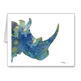 DJ Rogers Fine Art Blue Rhino - Set of 10 Abstract Rhinoceros Note Cards With Envelopes