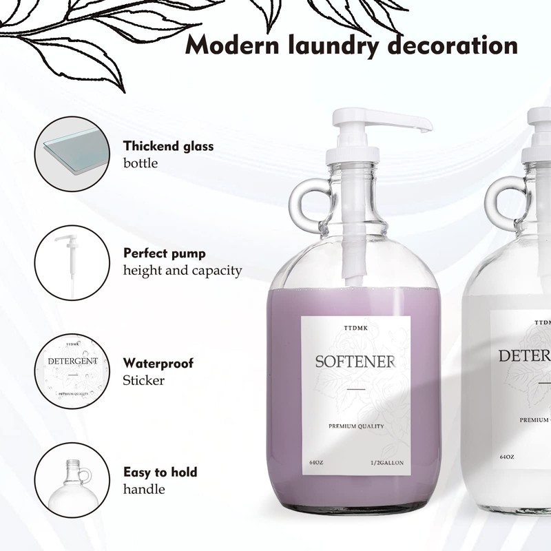 2 Pcs Glass Liquid Laundry Detergent Dispenser, Half Gallon Laundry