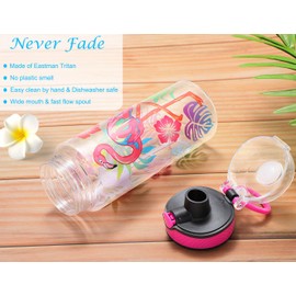 Cute Water Bottle for School Kids Girls, BPA FREE Tritan & Leak Proof & Easy Clean & Carry Handle, 23oz/ 680ml - Flamingo