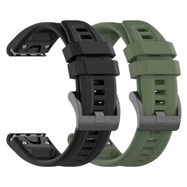 FitTurn Compatible for Coros Vertix 2 Watch Band (Not for Vertix), Sport Soft Silicone Flexible Watch Strap Quick Fit Silicone Band Strap for Coros Vertix 2 Vertix2 Smart Watch (Black+Green)