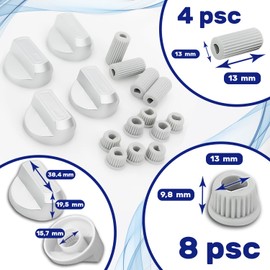 Gas Hob Knob - Set of 4 and Adapters for Concealed and High Axles Diameter 6 mm and Diameter 8 mm - Satin Grey - Guarantee 10 Years - MONTERAL