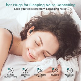 28dB Adjustable Noise Reduction Ear Plugs, EarPlugs for Sleeping in Flexible Silicone, Ultra-Comfy Reusable | 8 Pairs Replaceable Ear Caps in Different Sizes | Hearing Protection EarPlugs（Black）