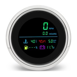 MH 6-in-1 Digital Gauge- Tachometer (0-19999 RPM), Hour Meter, Water Temp (℉/℃), Fuel Level, Oil Press (PSI/BAR), Voltage (0-99.9V) - 85mm AUTO Boat Gauge for Car Truck