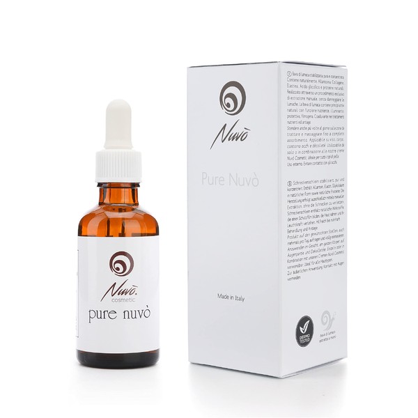 Pure Nuvo' Snail Mucin, 50 ml, Pure and Concentrated, Includes Double Dispenser Anti-Ageing and Acne Moisturising Serum for Face, Neck and Décolleté, 100% Made in Italy