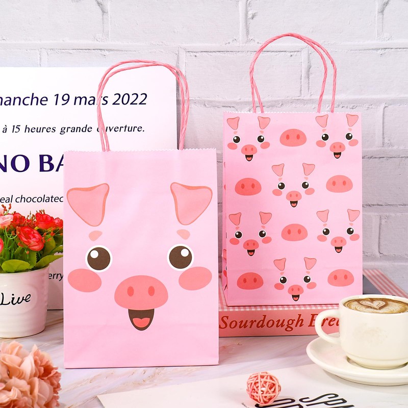 FYSUIMU 24Pcs Pig Paper Bag Pink Pig Treat Bags with