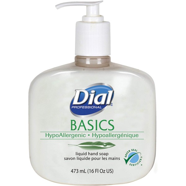 Dial Professional Basics Hypoallergenic Liquid Hand Soap, Green Seal Certified, 16 OZ Pump (Pack of 12)
