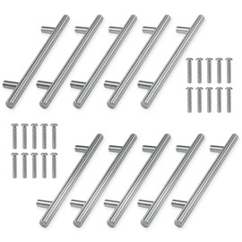 Gtwinsone Pack of 10 Cabinet Handles, Stainless Steel, 96 mm, Hole Spacing, Kitchen Handles, Brushed Furniture Handles, Handles for Kitchen Cabinets, Drawers (Silver)