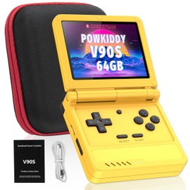 Powkiddy V90S Retro Handheld Console - 10,000+ Preloaded Games, Foldable Clamshell Design, 3.5" IPS Screen, 4-6 Hour Battery, Dual TF Slots (Yellow)