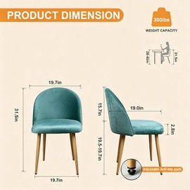 Lightdot Big Dining Chairs Set of 2, Modern Velvet Living Room Chairs Kitchen Chairs with Wood-Grain Metal Legs, Curved Backrest Accent Chairs for Apartment, Bedroom,Home Bar, Living Space, Mint Green