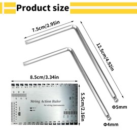 3pcs Guitar String Setup Tool Kit,With Guitar Action Height Gauge Ruler And 4mm & 5mm Truss Rod Allen Wrench Spanner,Luthier Tools For Bass, Ukulele, And Acoustic Guitar Fret Measure