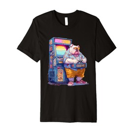 Funny English Bulldog Gamer Dog 80s Retro Arcade Sunglasses Premium T-Shirt