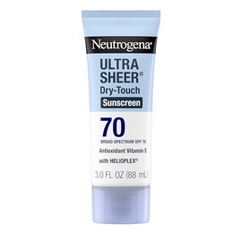 Neutrogena Ultra Sheer Dry Touch - Loción de protección solar SPF 70, amplio espectro, resistente al agua de 80 minutos, sin aceite, sin oxibenzona, no comedogénico, acabado mate, protector solar