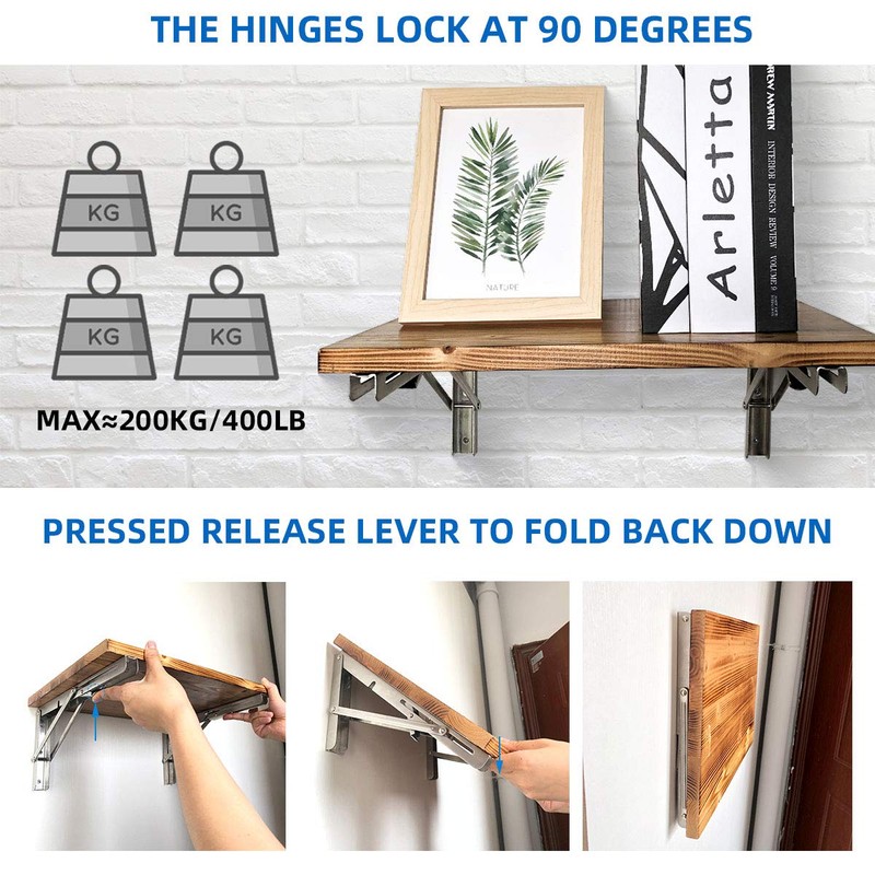 Folding Shelf Brackets 16 Inch, Heavy Duty Stainless Steel Collapsible