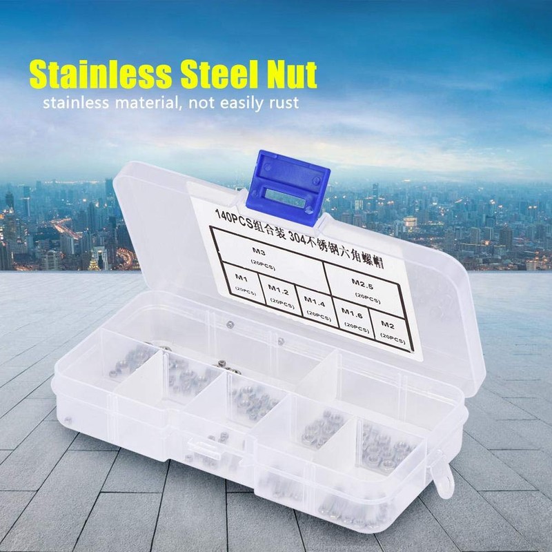 Hilitand 140 Pcs Hex Nuts M1/M1.2/M1.4/M1.6/M2/M2.5/M3 Stainless Steel Nut Small
