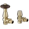 Excel Home Thermostatic Radiator Valves - Traditional Design 1/2" x 15mm Metal Head Radiator Valves - Angled Polished Brass
