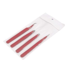 OdontoMed2011® Professional Tweezer Pack- 4 Tweezers Set- Ingrown Hair Remover Treatment. Premium Eyebrow Shaper. With Protective Case, Slanted And Pointed Eyebrow Tweezer Set (Red)