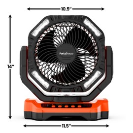 Porta Breeze 40000mAh Rechargeable Camping Fan w Light, Portable Battery Operated High Velocity Floor Table Fan; Oscillating w Timer, Remote for Outdoors, RV, Jobsite, Dorm, Patio, Weather Emergencies