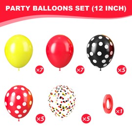 Cartoon Mouse Balloons, 12inch Black Yellow Red White Polka Dot Latex Balloons Black Red Yellow Confetti Balloons for Cartoon Mouse Theme Party Birthday Baby Shower Anniversary Graduation