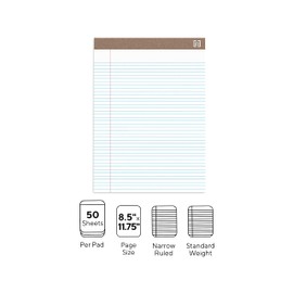 Staples TRU RED Notepads, 8.5 x 11.75 Inch, Narrow Ruled Legal Pads, Writing Pad for Home, Office, School, 12-Pack, White